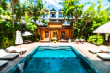 Seyahat ve tatil için güzel otel resort ve yüzme havuzu arka plan bulanıklık