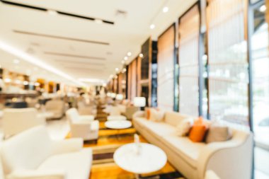 Özet olarak, arka plan için soyut bulanık ve odaksız otel ve lobi iç mekanı