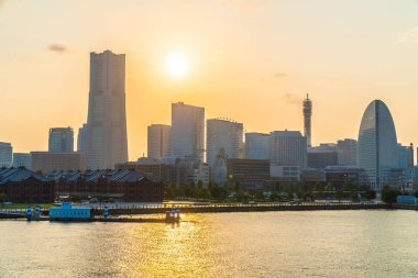 Yapı ve Mimarlık Yokohama şehir manzarası Japonya günbatımı zaman güzel dış