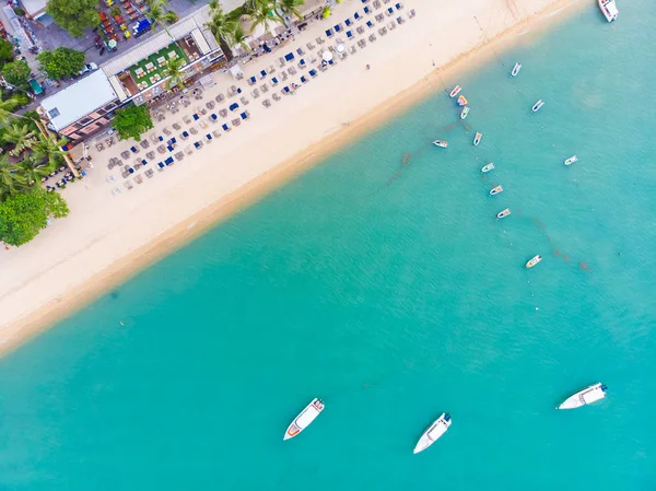 Güzel tropikal plaj ve deniz hurma ve koh samui Adası seyahat ve tatil için diğer ağacında havadan görünümü
