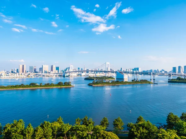 Vackra Stadsbilden Med Arkitekturen Byggnad Och Rainbow Bridge Tokyo City — Stockfoto