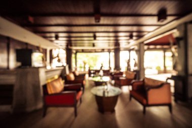 Özet olarak, arka plan için soyut bulanık ve odaksız otel ve lobi iç mekanı