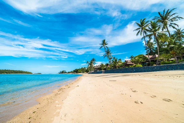 Güzel tropikal plaj deniz ve kum mavi gökyüzü ve beyaz bulut seyahat ve tatil için Hindistan cevizi hurma ağacı ile
