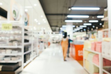 Arkaplan için mağaza içi soyut bulanıklık ve odaklanmış alışveriş merkezi