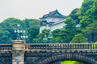 Güzel eski mimari İmparatorluk Sarayı Kalesi hendek ve Tokyo şehir Japonya köprüsünde