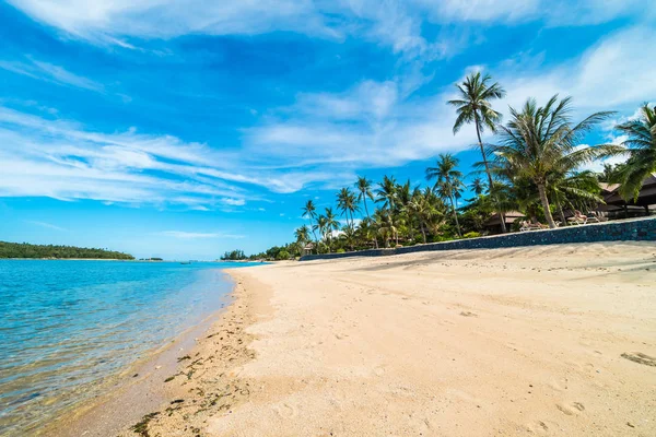 Güzel tropikal plaj deniz ve kum mavi gökyüzü ve beyaz bulut seyahat ve tatil için Hindistan cevizi hurma ağacı ile