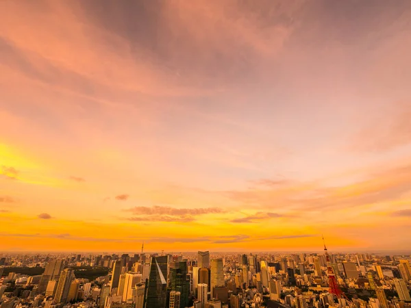 Воздушный Вид Архитектуру Здание Токийской Башни Вокруг Города Закате Нью — стоковое фото