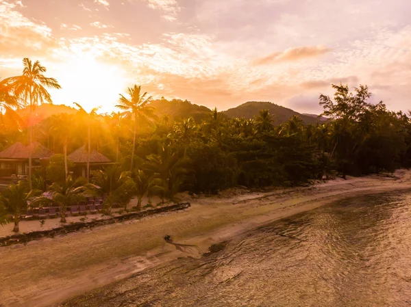 Vista Aérea Hermosa Playa Tropical Mar Isla Atardecer Para Viajar — Foto de Stock