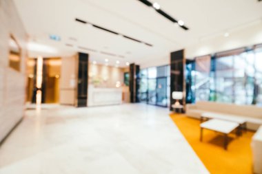 Özet olarak, arka plan için soyut bulanık ve odaksız otel ve lobi iç mekanı