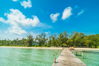 Ahşap iskele veya köprü tropikal plaj ve deniz paradise Island Seyahat ve tatil için
