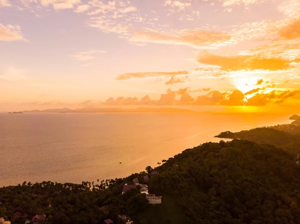 Vista Aérea Hermosa Playa Tropical Mar Isla Atardecer Para Viajar — Foto de Stock