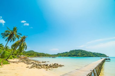 Güzel tropikal plaj ve deniz paradise Island Seyahat ve tatil için Hindistan cevizi hurma ağacı