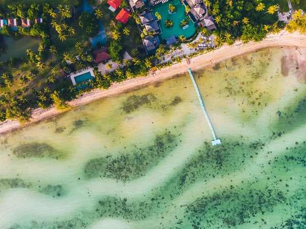 Luchtfoto Van Het Tropische Strand Zee Met Bomen Eiland Voor — Stockfoto