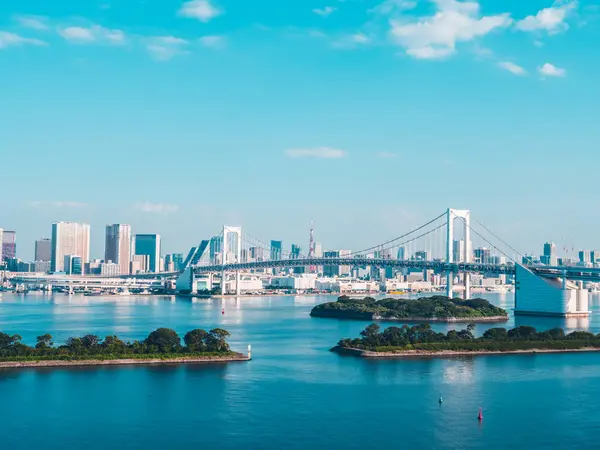 Vackra Stadsbilden Med Arkitekturen Byggnad Och Rainbow Bridge Tokyo City — Stockfoto