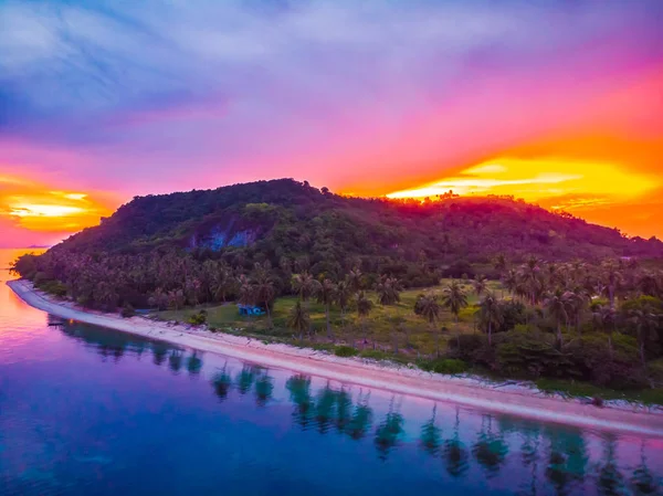 Veduta Aerea Bella Spiaggia Tropicale Mare Con Palme Altri Alberi — Foto Stock