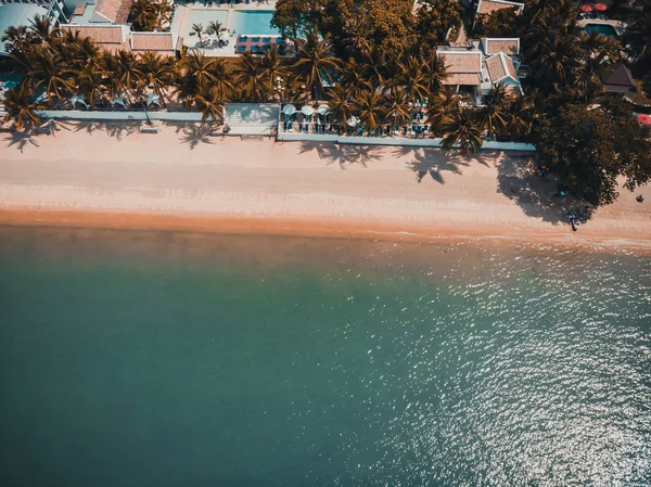 Güzel tropikal plaj ve deniz hurma ve koh samui Adası seyahat ve tatil için diğer ağacında havadan görünümü
