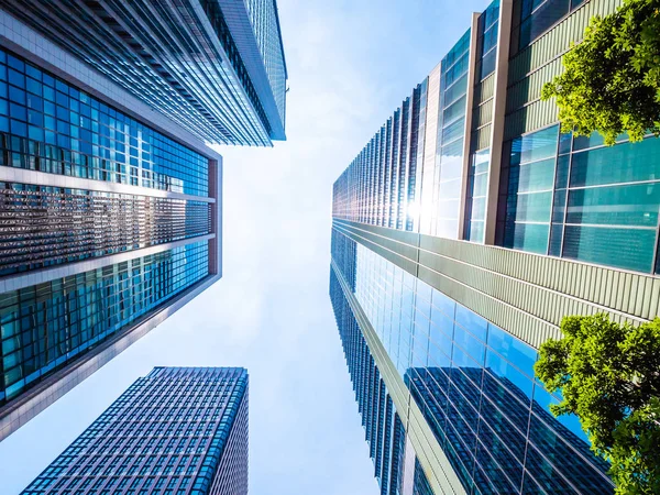 Arranha Céu Bonito Com Arquitetura Janela Vidro Exterior Construção Torno — Fotografia de Stock