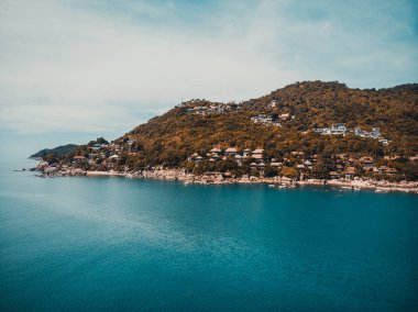 Güzel tropikal plaj ve deniz hurma ve koh samui Adası seyahat ve tatil için diğer ağacında havadan görünümü