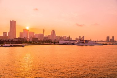 Yapı ve Mimarlık Yokohama şehir manzarası Japonya günbatımı zaman güzel dış