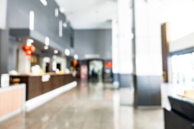 Özet olarak, arka plan için soyut bulanık ve odaksız otel ve lobi iç mekanı