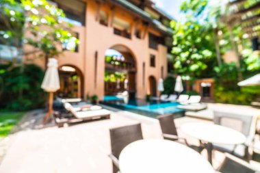 Seyahat ve tatil için güzel otel resort ve yüzme havuzu arka plan bulanıklık