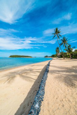Güzel tropikal plaj deniz ve kum mavi gökyüzü ve beyaz bulut seyahat ve tatil için Hindistan cevizi hurma ağacı ile