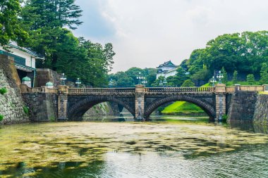 Güzel eski mimari İmparatorluk Sarayı Kalesi hendek ve Tokyo şehir Japonya köprüsünde