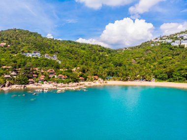 Güzel tropikal plaj ve deniz hurma ve koh samui Adası seyahat ve tatil için diğer ağacında havadan görünümü
