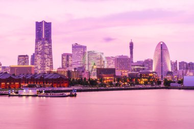 Yapı ve Mimarlık Yokohama şehir manzarası Japonya günbatımı zaman güzel dış