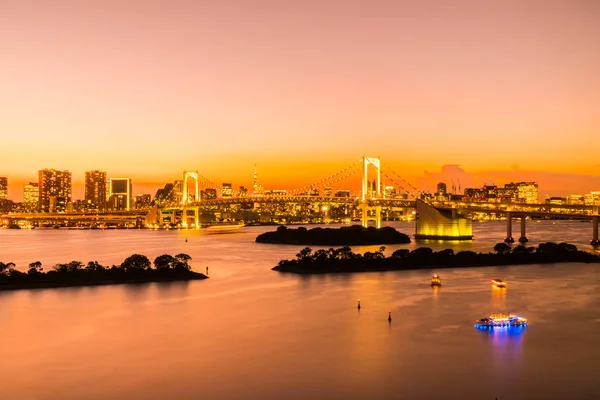 Krásná Architektura Vytváření Panoráma Města Tokio Duhový Most Soumrak Západu — Stock fotografie
