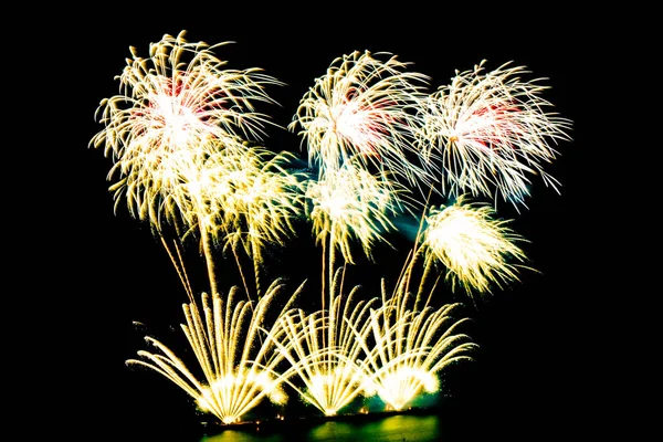 Schöne Farbe Feuerwerk Schwarzen Himmel Der Nacht Zur Feier — Stockfoto