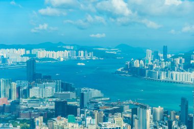 Hong kong şehir manzarası ile mavi gökyüzü arka plan dış cityscape bina güzel mimari