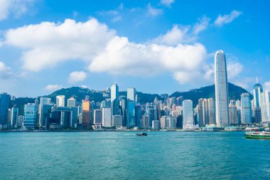 Hong kong şehir manzarası ile mavi gökyüzü arka plan dış cityscape bina güzel mimari
