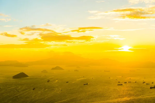 Beautiful Colorful Sunset Hong Kong City Skyline Sea Ocean Bay — Stock Photo, Image