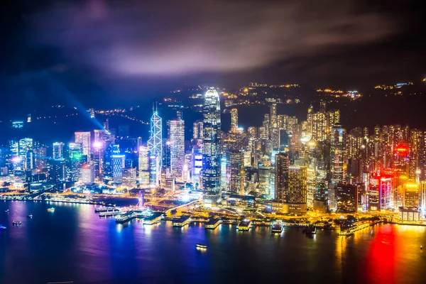 Beautiful Architecture Building Exterior Cityscape Hong Kong City Skyline Night — Stock Photo, Image