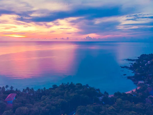 Vue Aérienne Belle Plage Tropicale Mer Avec Palmier Autre Arbre — Photo