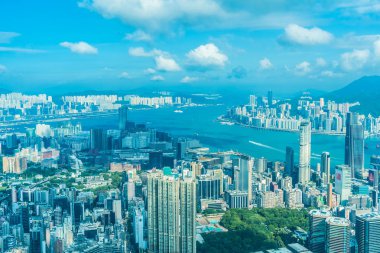 Hong kong şehir manzarası ile mavi gökyüzü arka plan dış cityscape bina güzel mimari