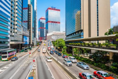 Hong kong şehir manzarası ile mavi gökyüzü arka plan dış cityscape bina güzel mimari