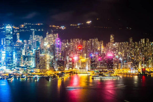 Beautiful Architecture Building Exterior Cityscape Hong Kong City Skyline Night — Stock Photo, Image