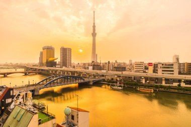Tokyo city tokyo gökyüzü ağaca gündoğumu Japonya ile bina güzel mimari