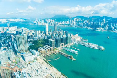 Hong kong şehir manzarası ile mavi gökyüzü arka plan dış cityscape bina güzel mimari