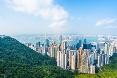 Hong kong şehir manzarası ile mavi gökyüzü arka plan dış cityscape bina güzel mimari