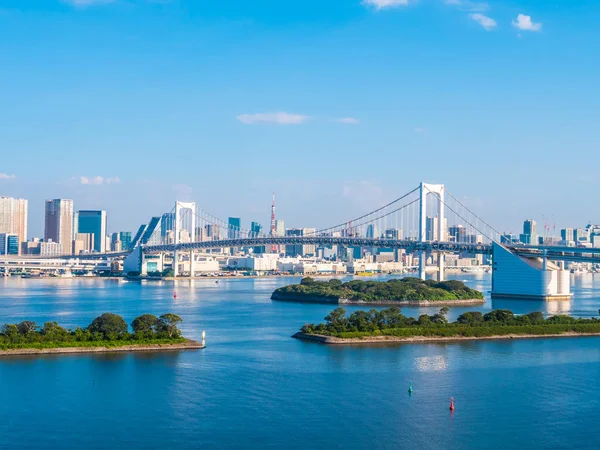 Vackra Stadsbilden Med Arkitekturen Byggnad Och Rainbow Bridge Tokyo City — Stockfoto