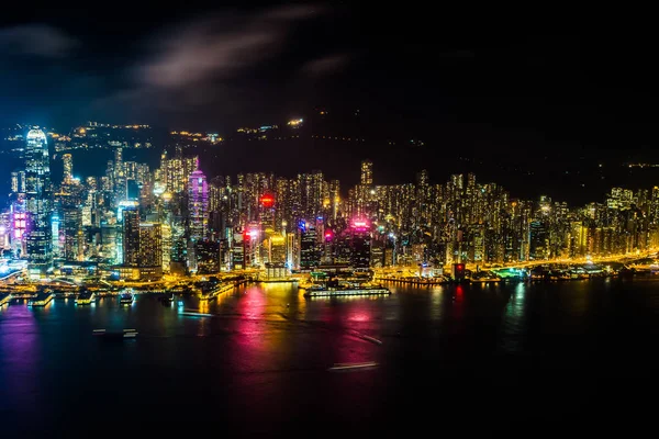 Beautiful Architecture Building Exterior Cityscape Hong Kong City Skyline Night — Stock Photo, Image