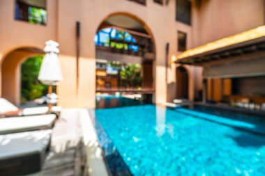 Seyahat ve tatil için güzel otel resort ve yüzme havuzu arka plan bulanıklık