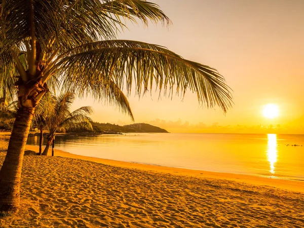 Bella Spiaggia Tropicale Mare Oceano Con Palma Cocco Sorgere Del — Foto Stock