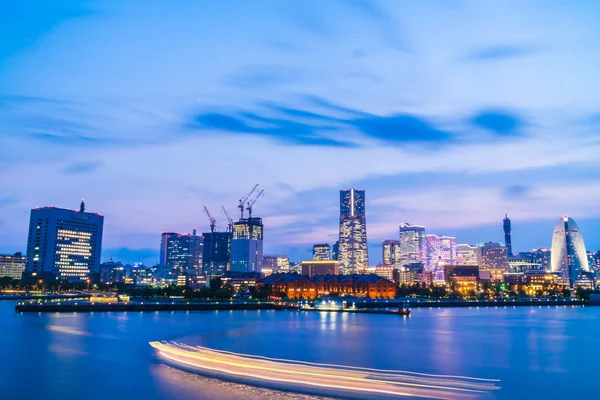 Красивий Зовнішній Вигляд Будівництва Архітектури Йокогамі Місто Skyline Японії Вночі — стокове фото