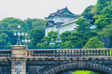Güzel eski mimari İmparatorluk Sarayı Kalesi hendek ve Tokyo şehir Japonya köprüsünde