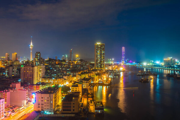 Beautiful architecture building cityscape of macau city skyline at night