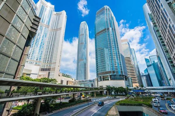 Güzel Mimari Ofis Mavi Gökyüzü Arka Plan Üzerine Hong Kong — Stok fotoğraf